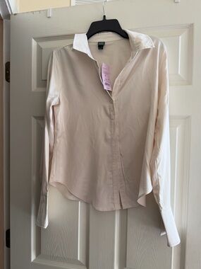 New Wild Fable Cream Long Sleeve Button-Down Shirt